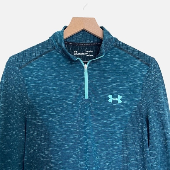 Under Armour Womens Pullover 1/4 Zip Blue Green Lightweight‎ Athletic - Picture 2 of 6